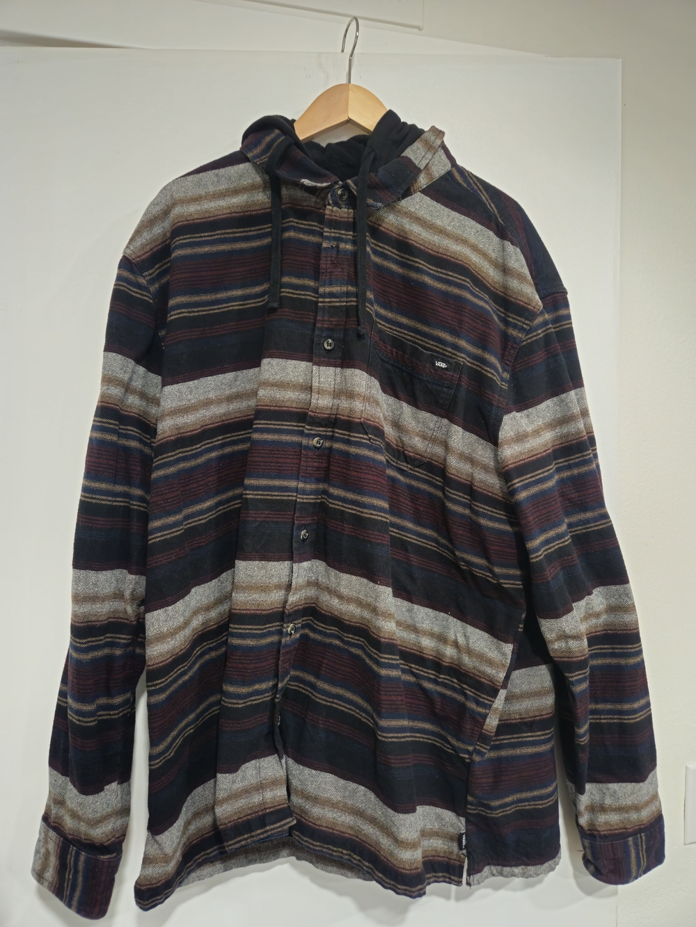 Vans Men's Striped Hooded Button-Up Jacket - Navy, Burgundy, Gray, Tan